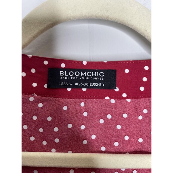 Bloomchic Shirt Womens Plus 22 Red White Polka Dot V Neck Ruffle Sleeve Chiffon - Picture 3 of 8